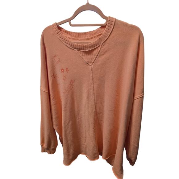 Aerie Peach After Sunset Smile + Wave Oversized Sweatshirt Size LARGE - Picture 2 of 5